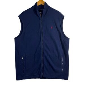 Polo Ralph Lauren Vest Men's XL Navy Full Zip Cotton Sweater Vest Pony Logo